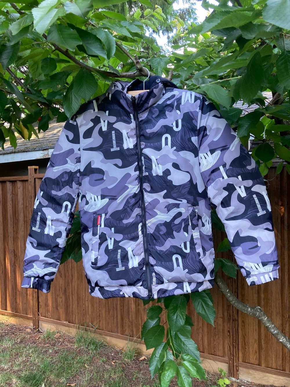 The North Face Kids Gray & Black Camouflage Puffer Jacket